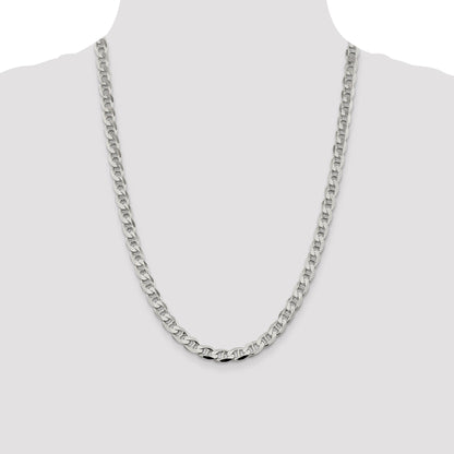 24 Inch Sterling Silver 7.4mm D/C Flat Anchor Curb Chain Necklace