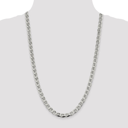 26 Inch Sterling Silver 7.4mm D/C Flat Anchor Curb Chain Necklace
