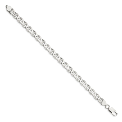 8 Inch Sterling Silver 7.4mm D/C Flat Anchor Curb Chain Bracelet