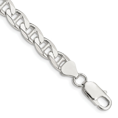 8 Inch Sterling Silver 7.4mm D/C Flat Anchor Curb Chain Bracelet
