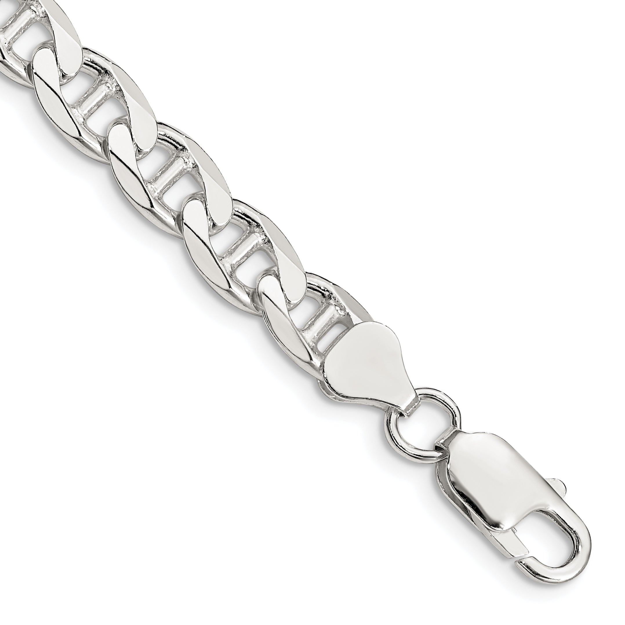 9 Inch Sterling Silver 7.4mm D/C Flat Anchor Curb Chain Bracelet