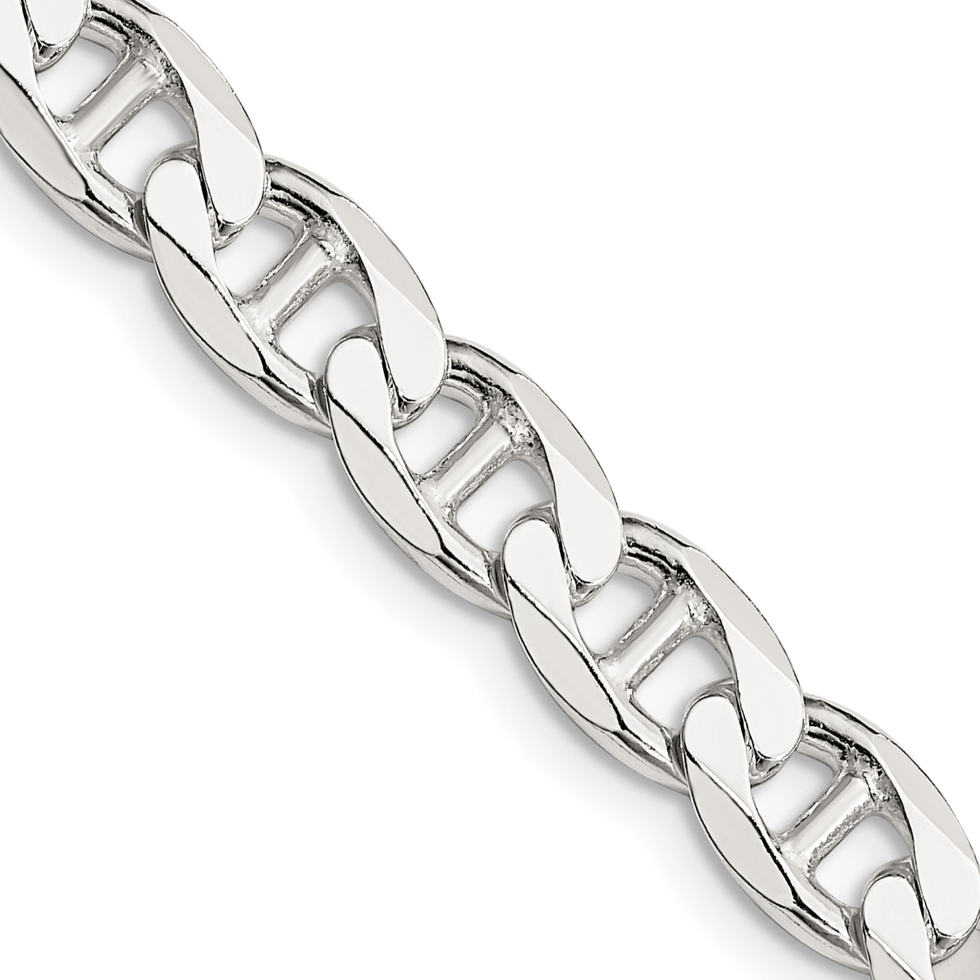 20 Inch Sterling Silver 7.4mm D/C Flat Anchor Curb Chain Necklace