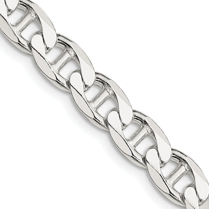 24 Inch Sterling Silver 7.4mm D/C Flat Anchor Curb Chain Necklace