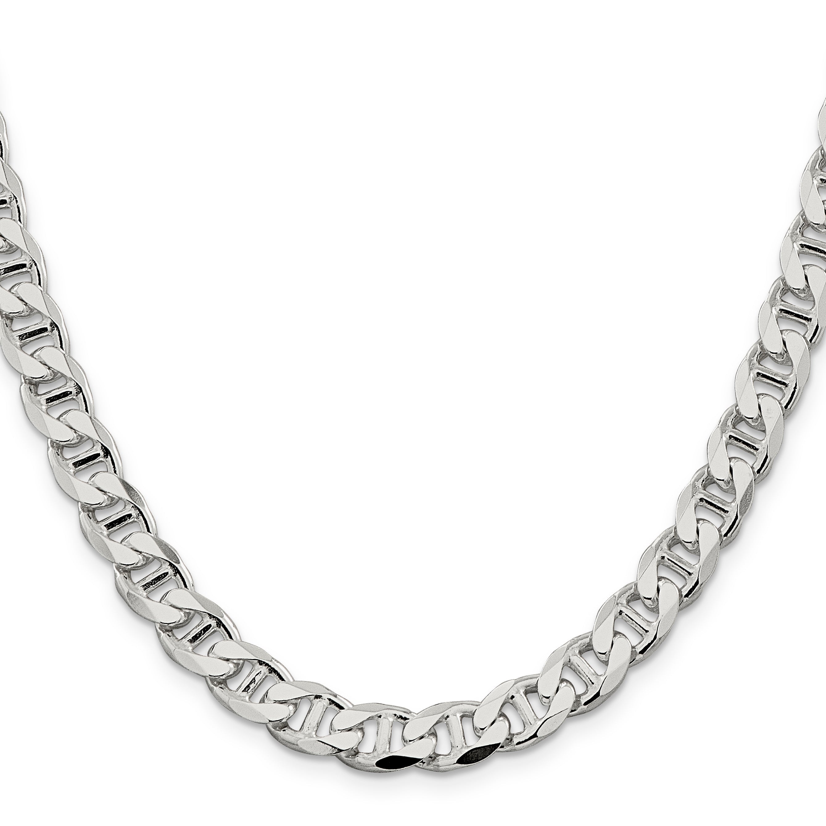 26 Inch Sterling Silver 8.25mm D/C Flat Anchor Curb Chain Necklace