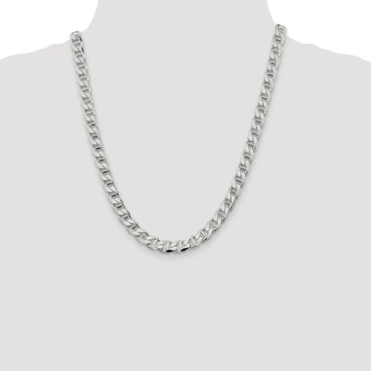 22 Inch Sterling Silver 8.25mm D/C Flat Anchor Curb Chain Necklace