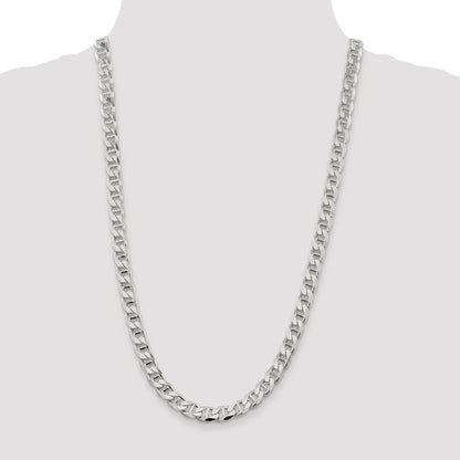 26 Inch Sterling Silver 8.25mm D/C Flat Anchor Curb Chain Necklace