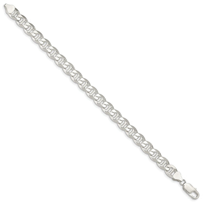 9 Inch Sterling Silver 8.25mm D/C Flat Anchor Curb Chain Bracelet