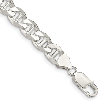 8 Inch Sterling Silver 8.25mm D/C Flat Anchor Curb Chain Bracelet