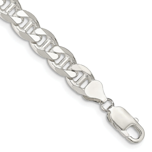 8 Inch Sterling Silver 8.25mm D/C Flat Anchor Curb Chain Bracelet