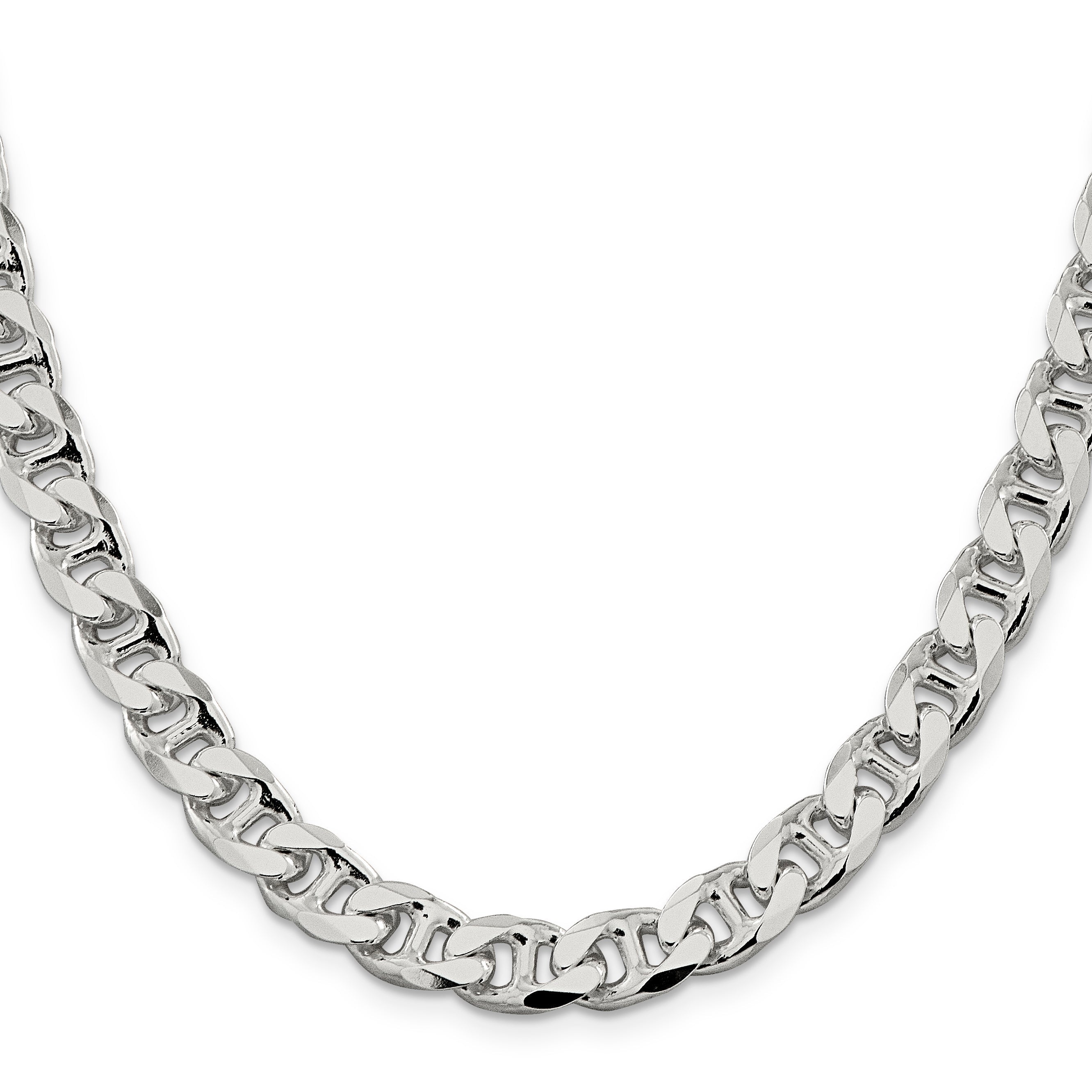 20 Inch Sterling Silver 9mm D/C Flat Anchor Curb Chain Necklace