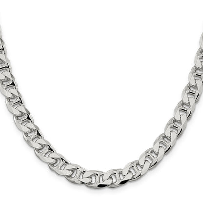 24 Inch Sterling Silver 9mm D/C Flat Anchor Curb Chain Necklace