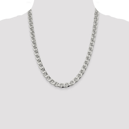 22 Inch Sterling Silver 9mm D/C Flat Anchor Curb Chain Necklace