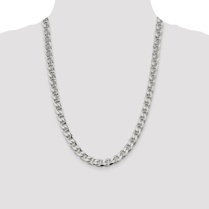24 Inch Sterling Silver 9mm D/C Flat Anchor Curb Chain Necklace