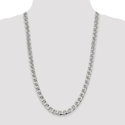 26 Inch Sterling Silver 9mm D/C Flat Anchor Curb Chain Necklace