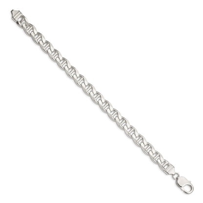9 Inch Sterling Silver 9mm D/C Flat Anchor Curb Chain Bracelet