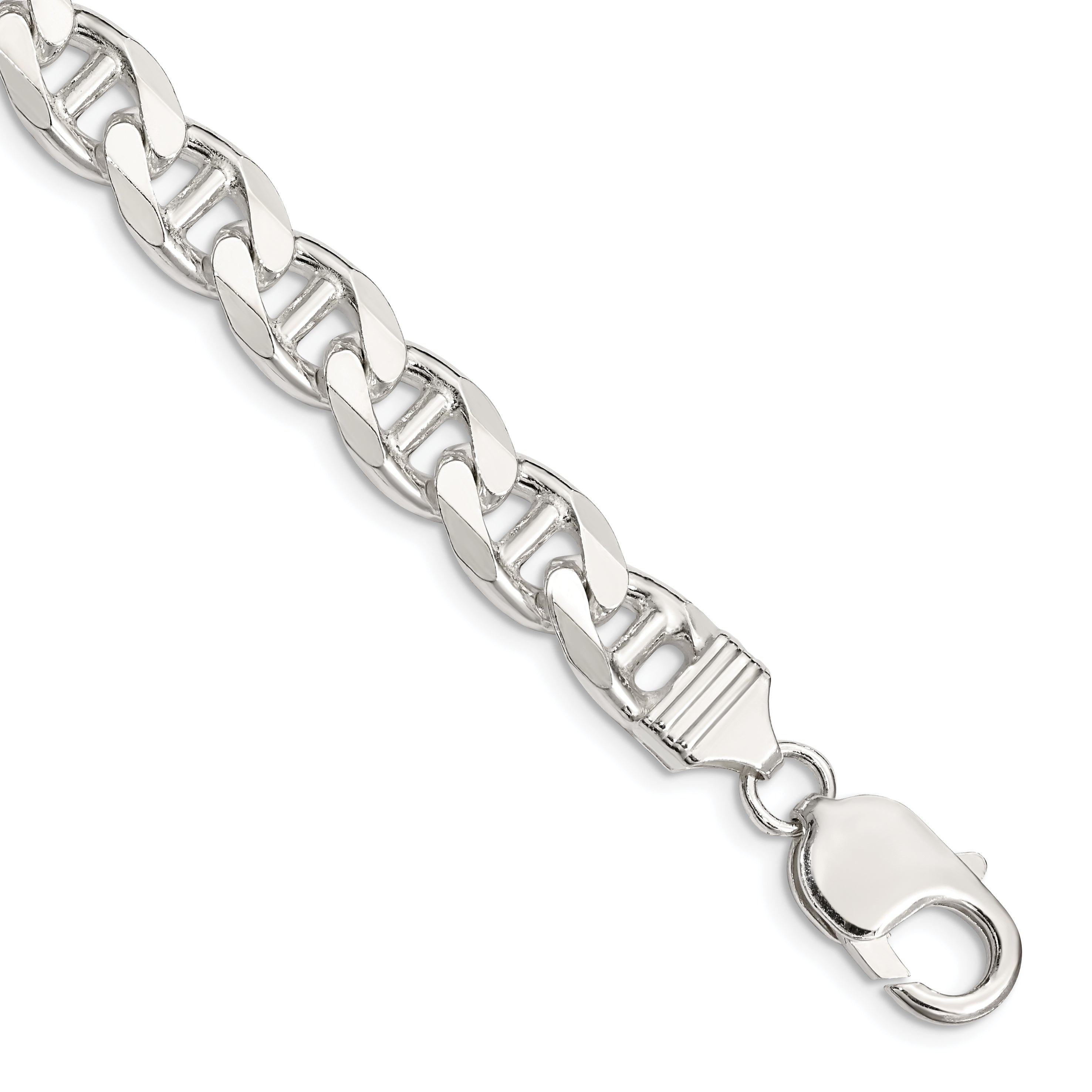 8 Inch Sterling Silver 9mm D/C Flat Anchor Curb Chain Bracelet