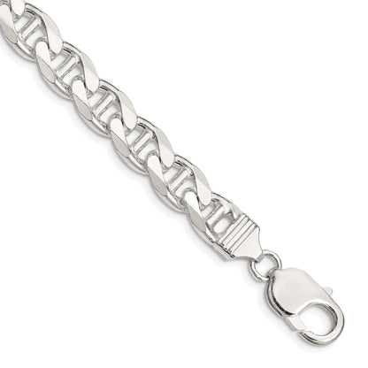 9 Inch Sterling Silver 9mm D/C Flat Anchor Curb Chain Bracelet
