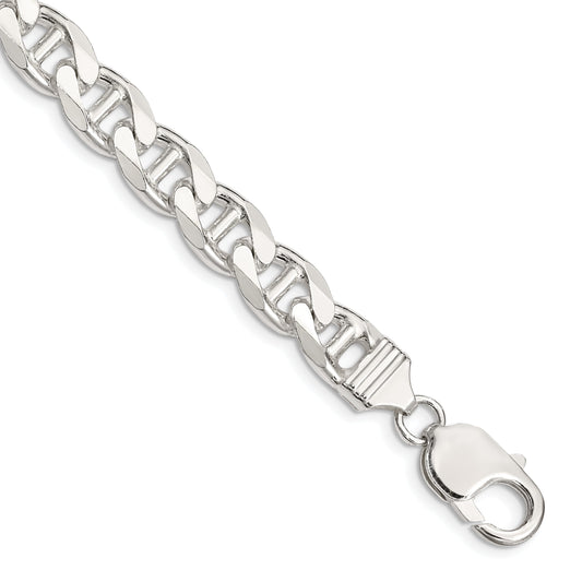 9 Inch Sterling Silver 9mm D/C Flat Anchor Curb Chain Bracelet