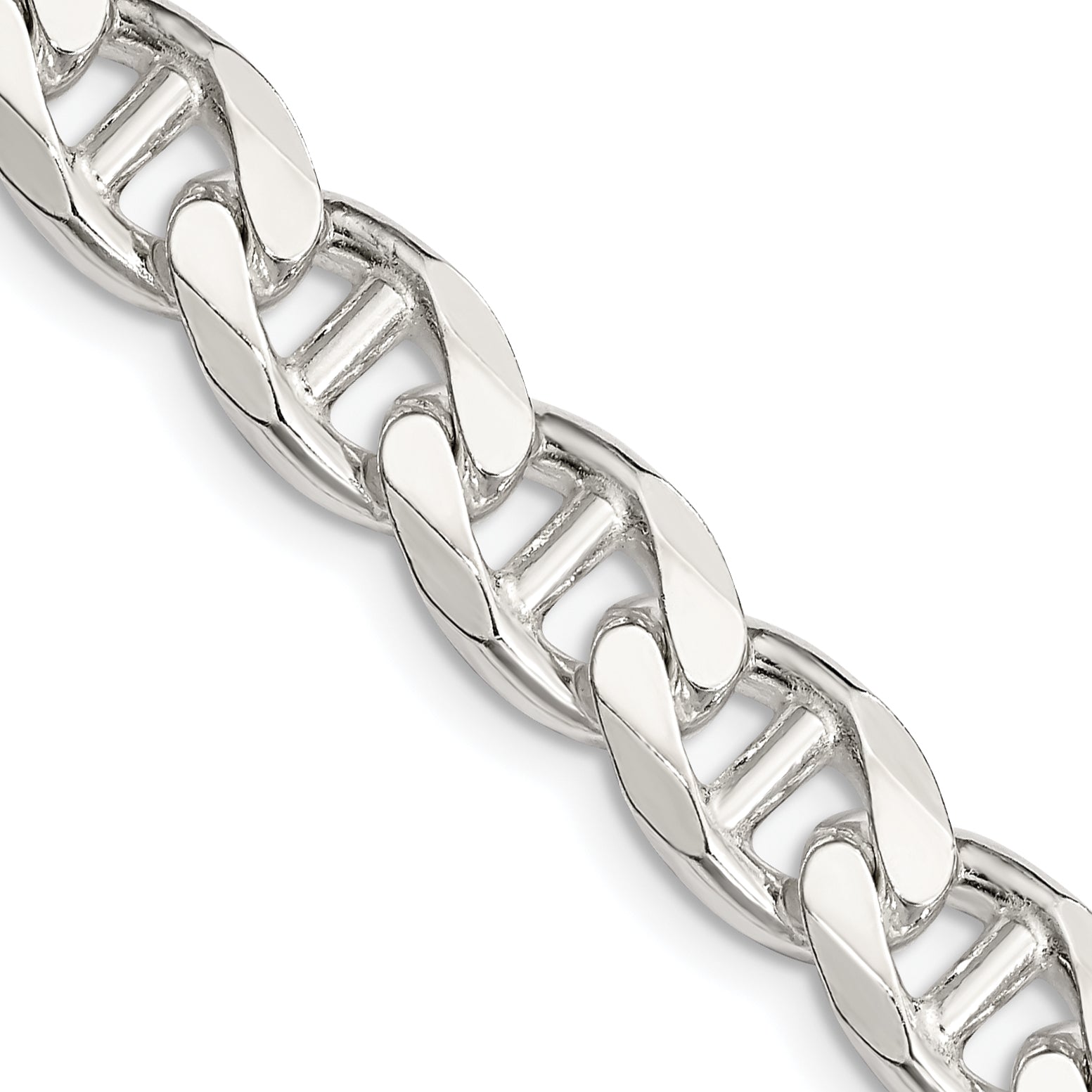 22 Inch Sterling Silver 9mm D/C Flat Anchor Curb Chain Necklace