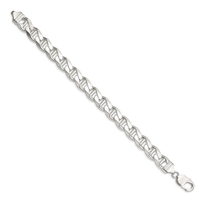 8 Inch Sterling Silver 10.8mm D/C Flat Anchor Curb Chain Bracelet