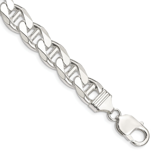 8 Inch Sterling Silver 10.8mm D/C Flat Anchor Curb Chain Bracelet