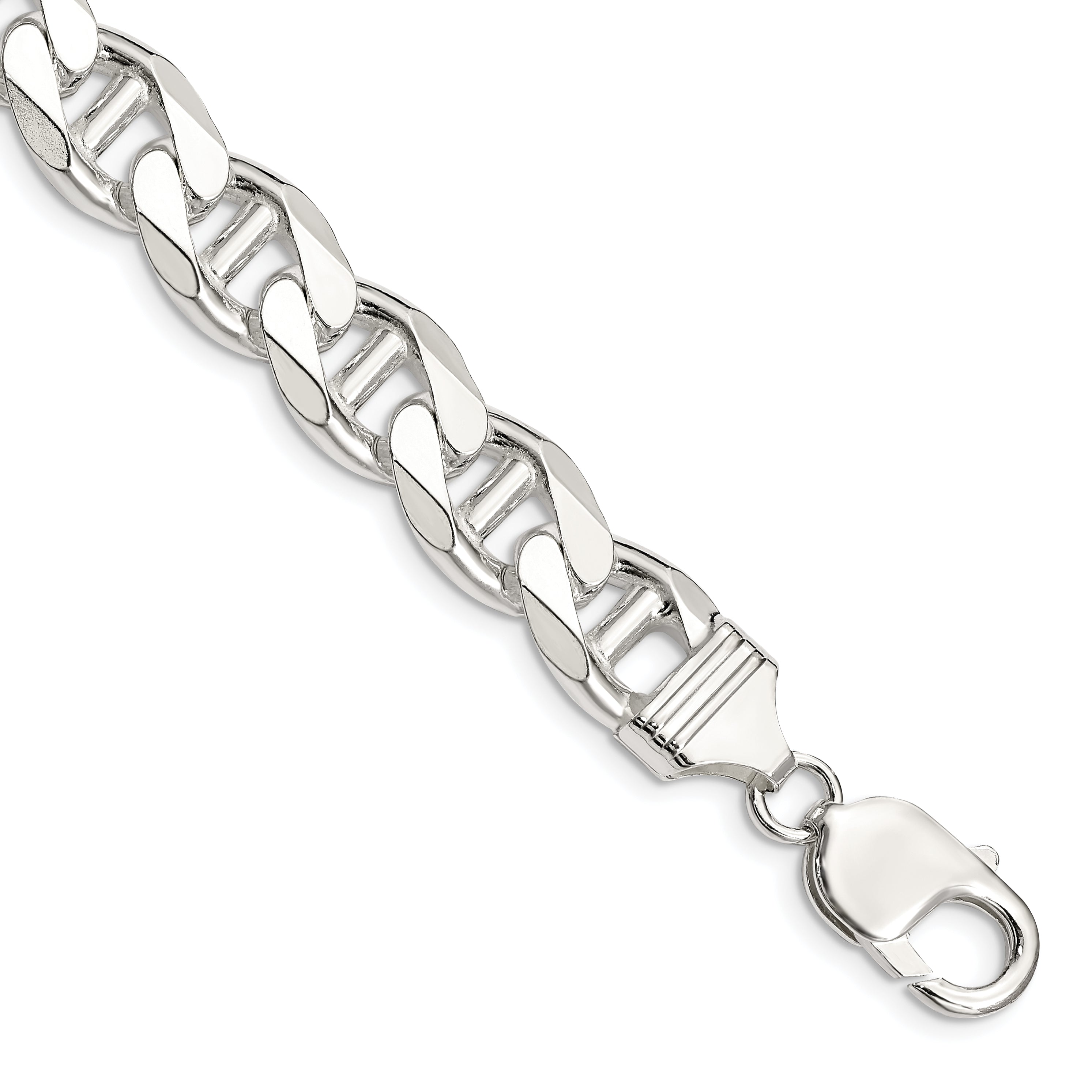 9 Inch Sterling Silver 10.8mm D/C Flat Anchor Curb Chain Bracelet