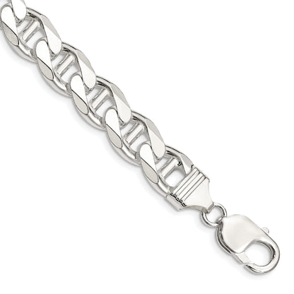 9 Inch Sterling Silver 10.8mm D/C Flat Anchor Curb Chain Bracelet