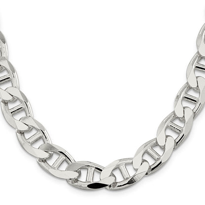 24 Inch Sterling Silver 13.5mm D/C Flat Anchor Curb Chain Necklace