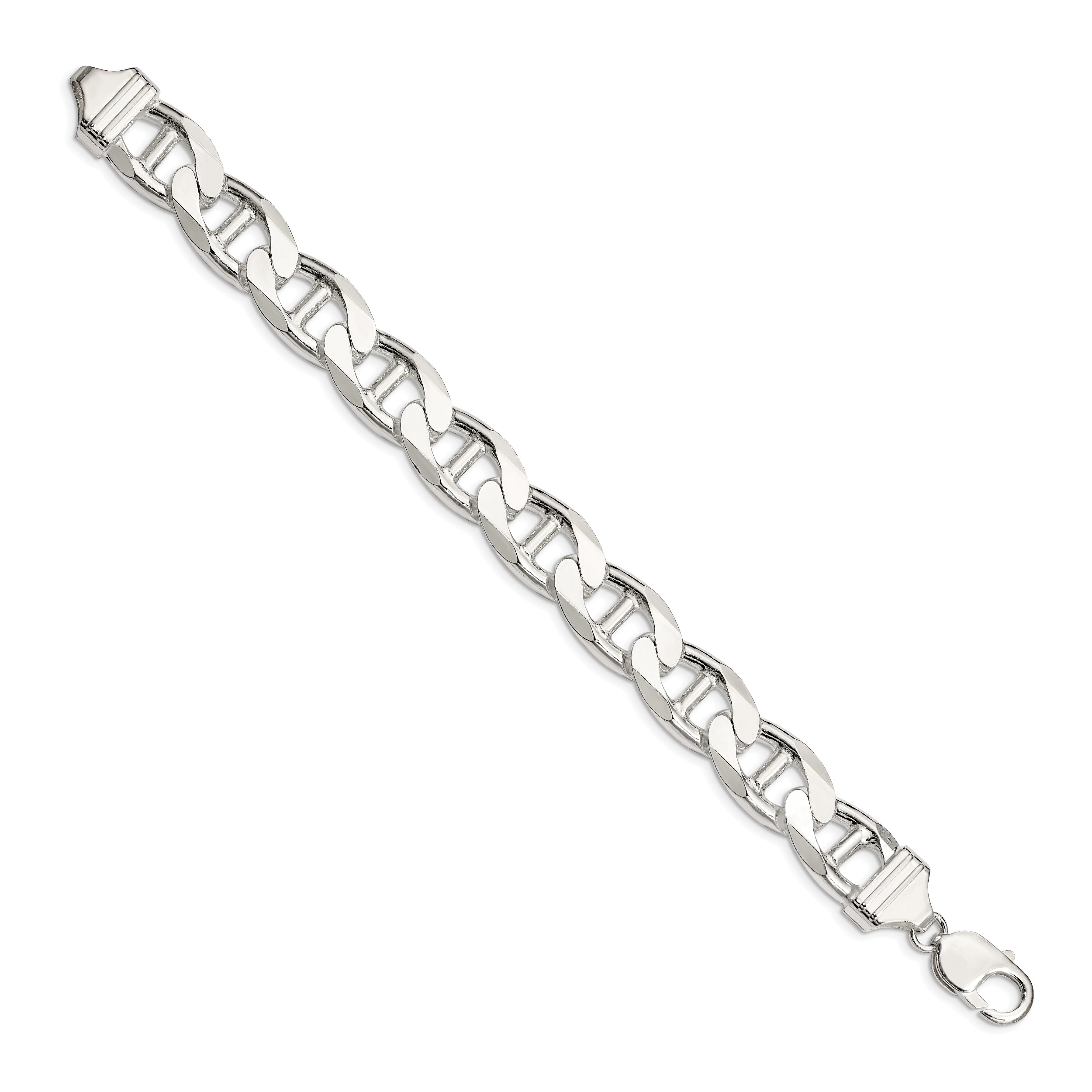 8 Inch Sterling Silver 13.5mm D/C Flat Anchor Curb Chain Bracelet