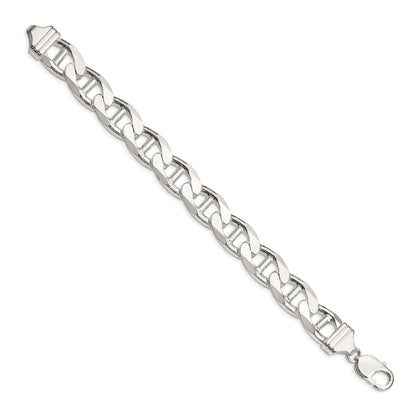 8 Inch Sterling Silver 13.5mm D/C Flat Anchor Curb Chain Bracelet