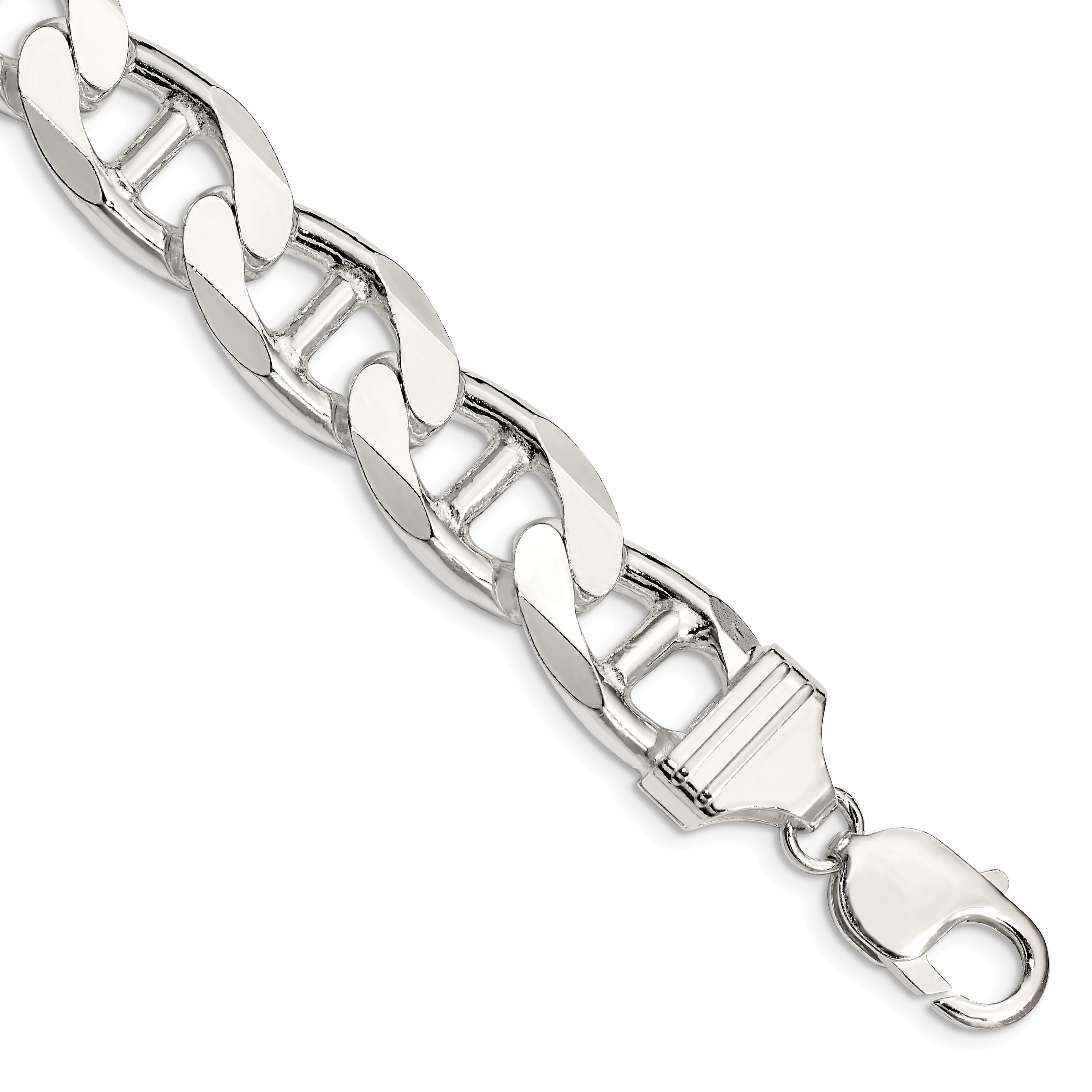 8 Inch Sterling Silver 13.5mm D/C Flat Anchor Curb Chain Bracelet