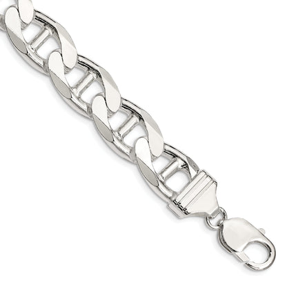 8 Inch Sterling Silver 13.5mm D/C Flat Anchor Curb Chain Bracelet