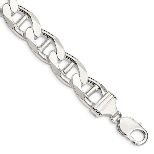 9 Inch Sterling Silver 13.5mm D/C Flat Anchor Curb Chain Bracelet