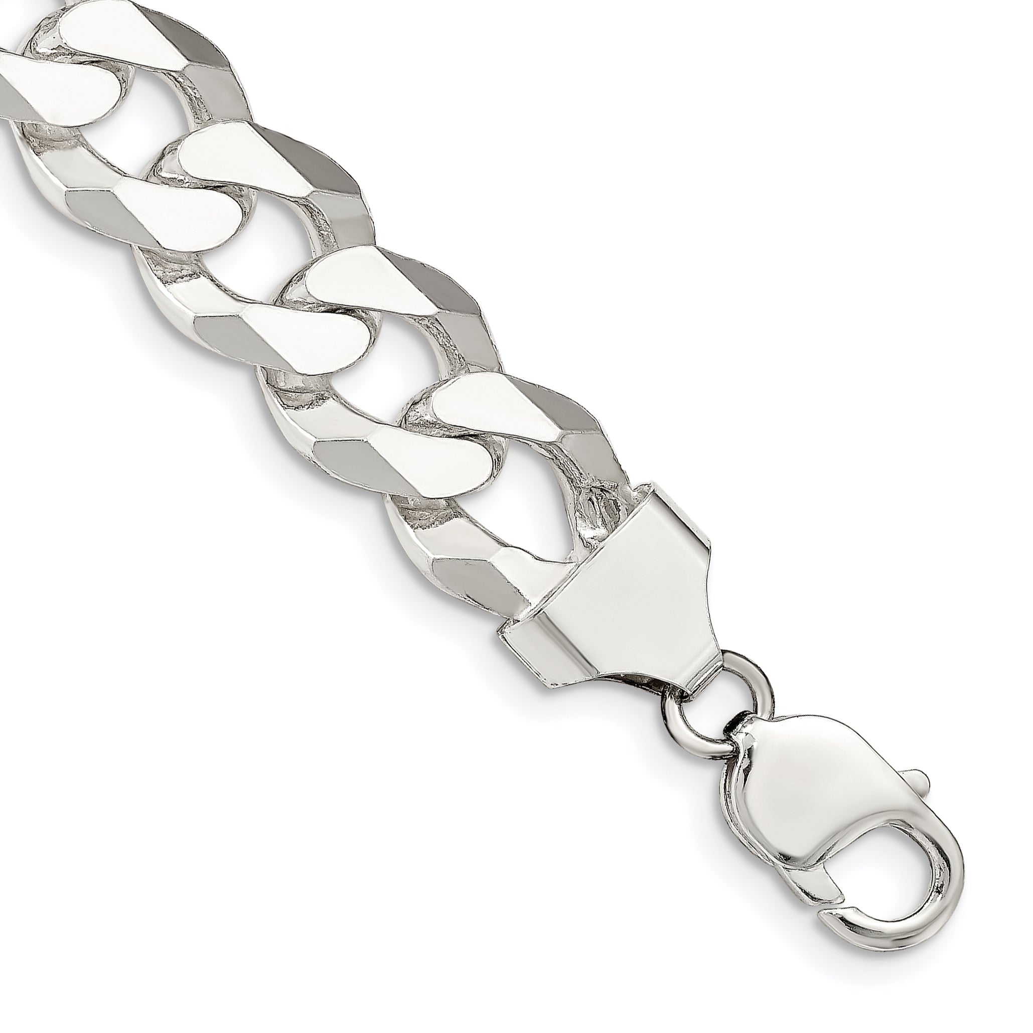 9 Inch Sterling Silver 14mm Beveled Curb Chain Bracelet