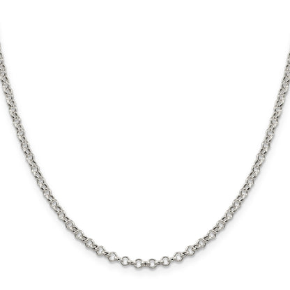 24 Inch Sterling Silver 3mm Semi-Solid Rolo Chain Necklace