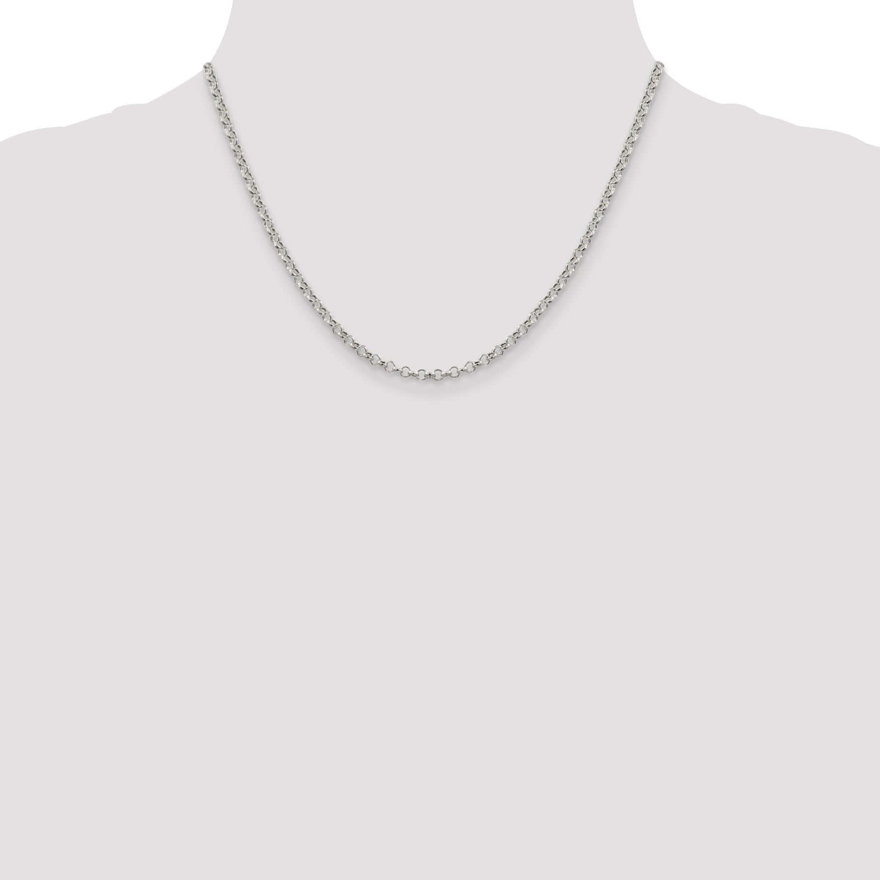18 Inch Sterling Silver 3mm Semi-Solid Rolo Chain Necklace