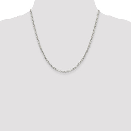 20 Inch Sterling Silver 3mm Semi-Solid Rolo Chain Necklace