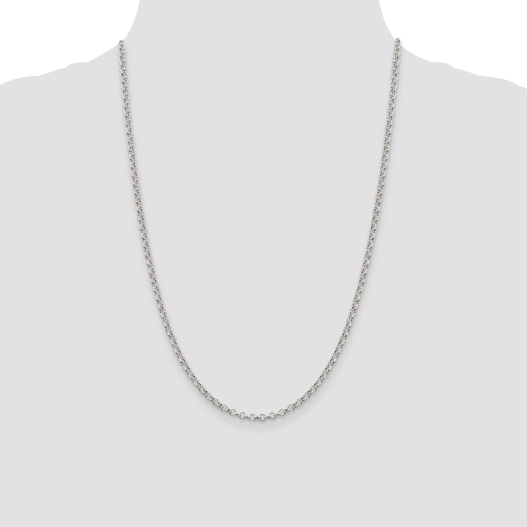 24 Inch Sterling Silver 3mm Semi-Solid Rolo Chain Necklace
