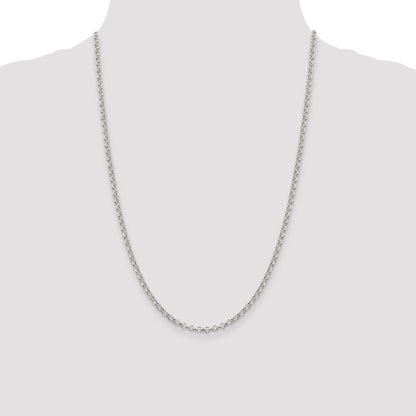 24 Inch Sterling Silver 3mm Semi-Solid Rolo Chain Necklace