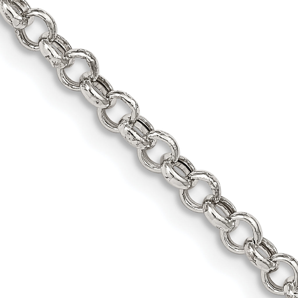 24 Inch Sterling Silver 3mm Semi-Solid Rolo Chain Necklace
