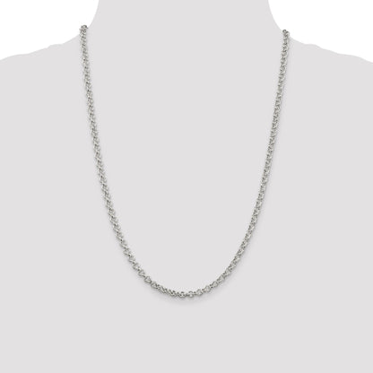 24 Inch Sterling Silver 4.25mm Semi-Solid Rolo Chain Necklace