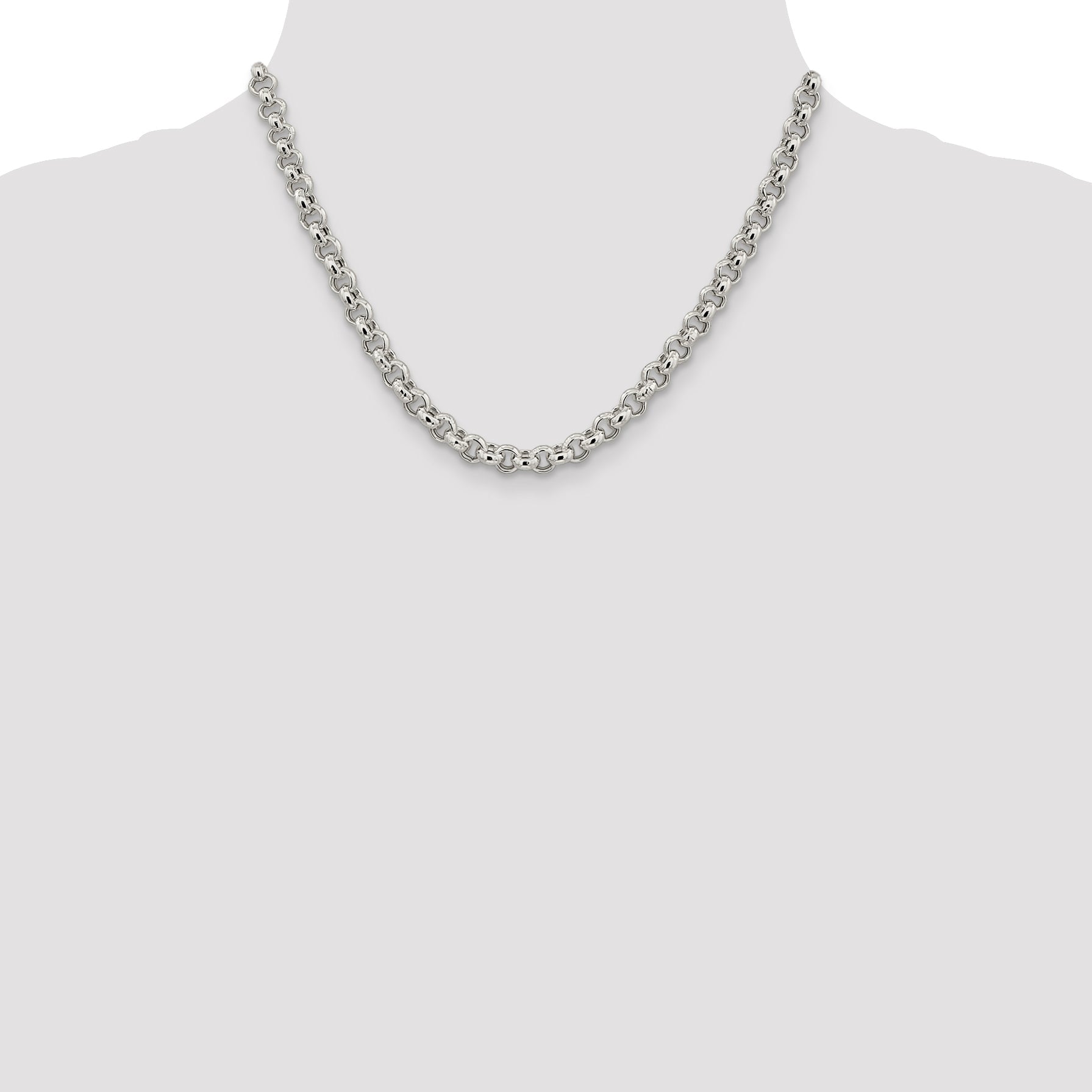 18 Inch Sterling Silver 6.5mm Semi-Solid Rolo Chain Necklace
