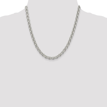 20 Inch Sterling Silver 6.5mm Semi-Solid Rolo Chain Necklace