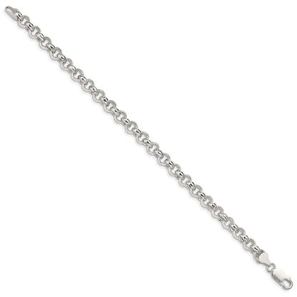 8 Inch Sterling Silver 6.5mm Semi-Solid Rolo Chain Bracelet