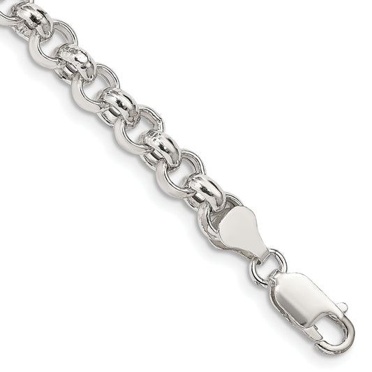 7 Inch Sterling Silver 6.5mm Semi-Solid Rolo Chain Bracelet