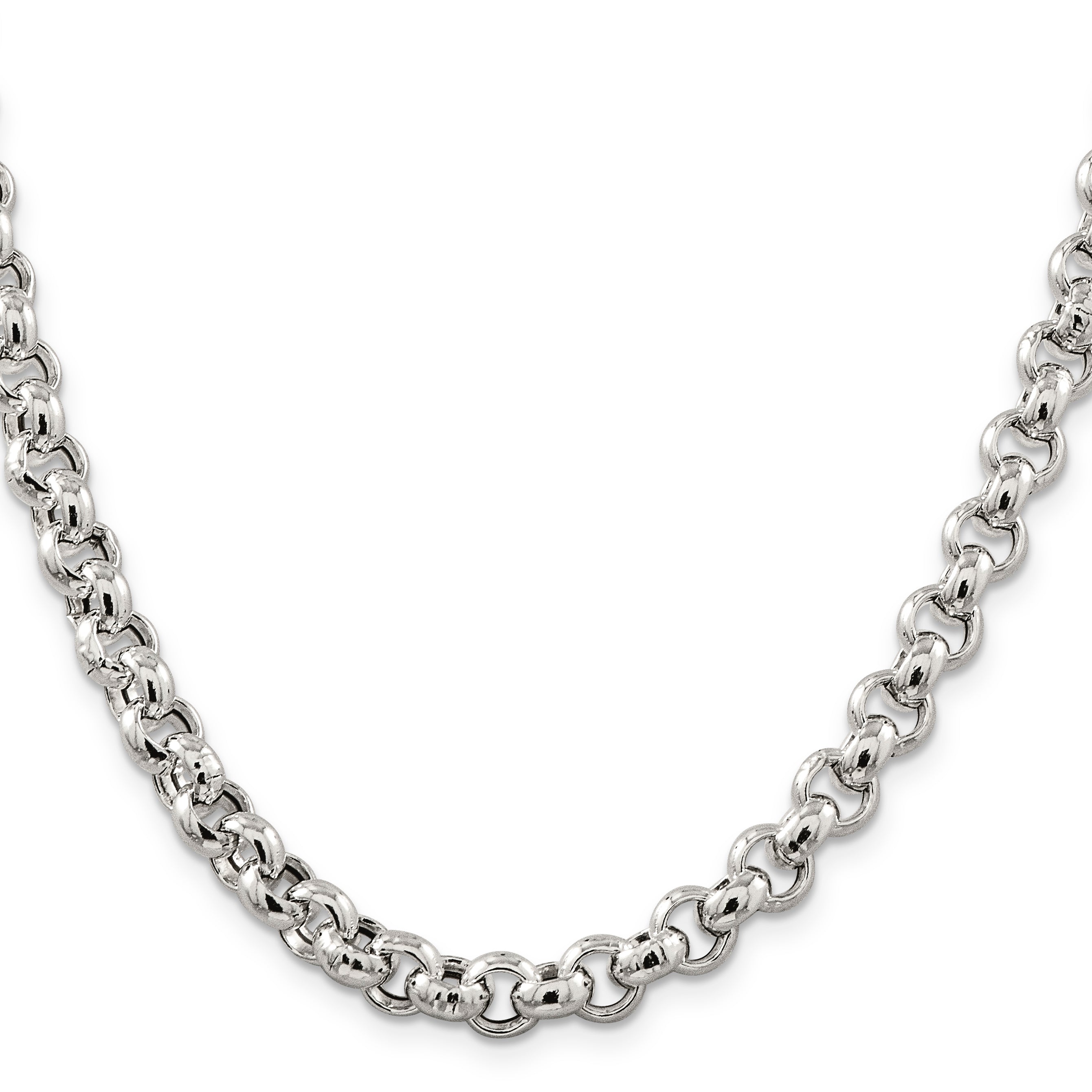 20 Inch Sterling Silver 7.75mm Semi-Solid Rolo Chain Necklace