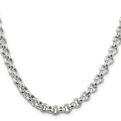 20 Inch Sterling Silver 7.75mm Semi-Solid Rolo Chain Necklace