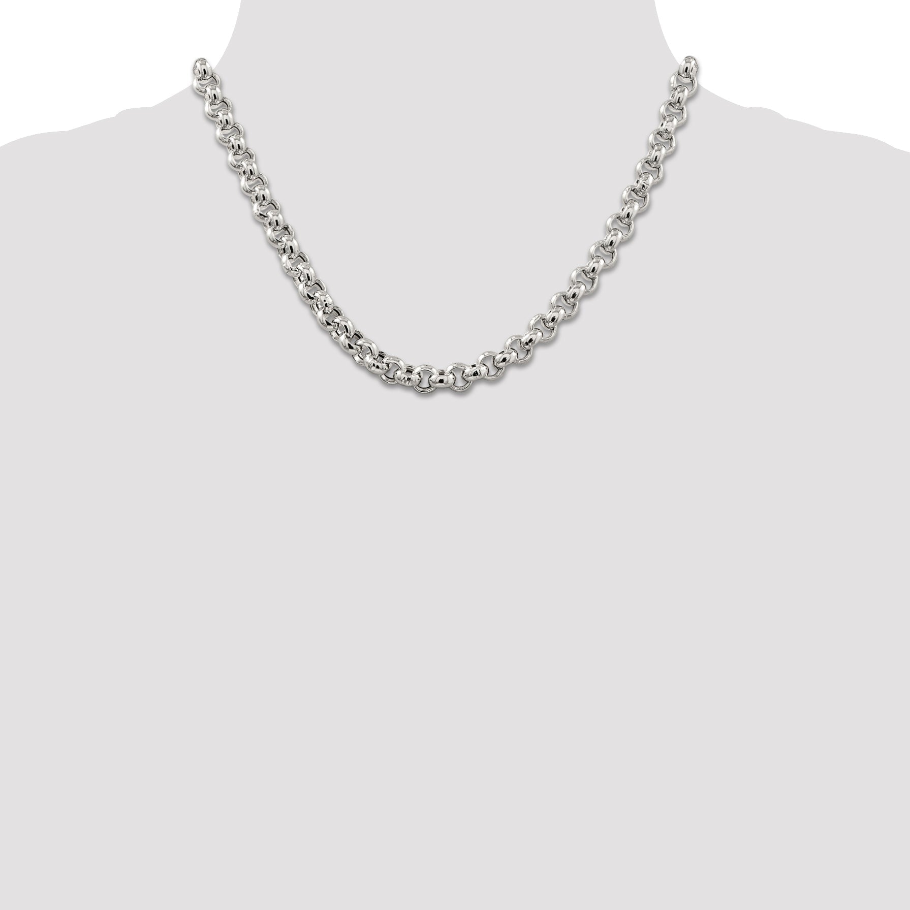 18 Inch Sterling Silver 7.75mm Semi-Solid Rolo Chain Necklace