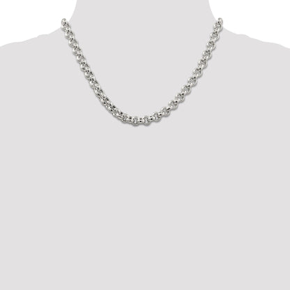 18 Inch Sterling Silver 7.75mm Semi-Solid Rolo Chain Necklace