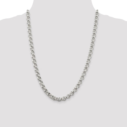 24 Inch Sterling Silver 7.75mm Semi-Solid Rolo Chain Necklace